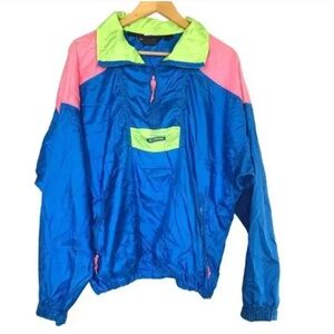 Columbia Jacket Vintage 80s 90s Windbreaker Blue Pink Green Colorblock Size L